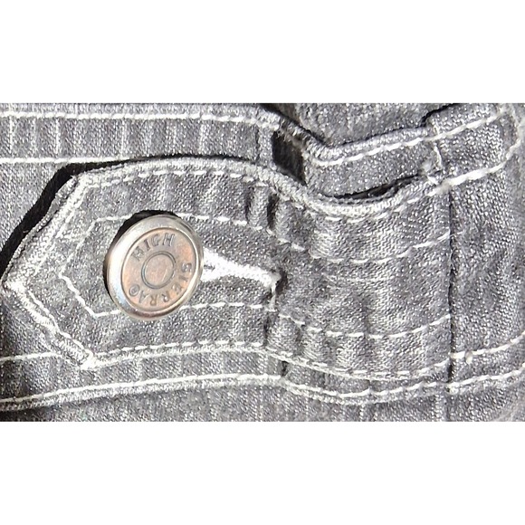 Vintage Women's Linen Denim Jacket Button Front Gray Fitted Waist XL Y2k - Picture 15 of 17